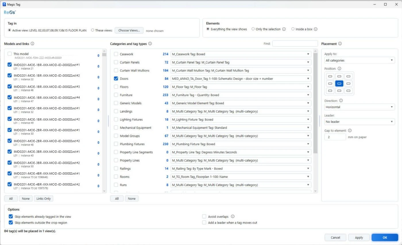 The ReOs Magic Tag window in Autodesk Revit